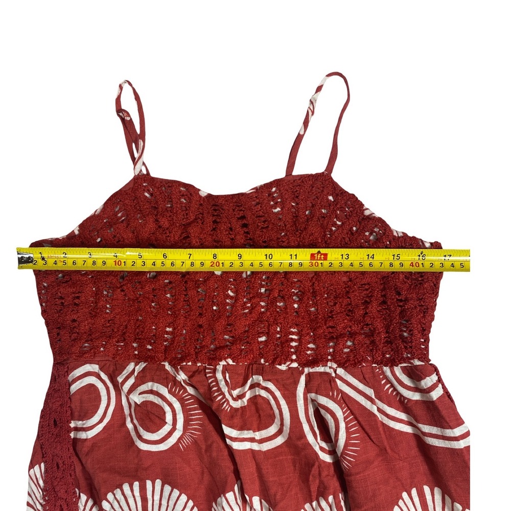 Anewsta Shell Print Crochet Trim Maxi Dress XL Boho Smocked Back Beachy Vacay - Picture 14 of 15